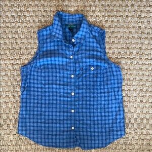Ralph Lauren Blue Plaid Sleeveless Button Down Shirt
